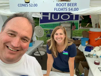 John Huot at the campaign booth